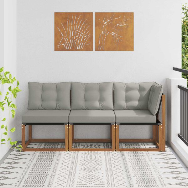 vidaXL Sof&aacute; de esquina y centro para exterior 3 Pieza Natural