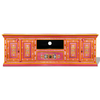 vidaXL Mueble para la TV de madera maciza de mango rosa pintada a mano