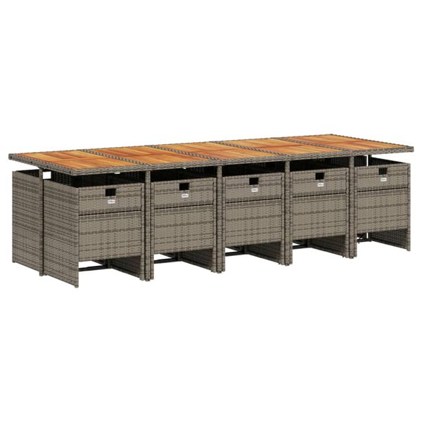 vidaXL Set de comedor de jard&iacute;n 11 pzas y cojines rat&aacute;n sint&eacute;tico gris