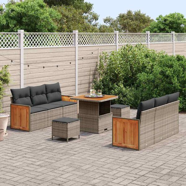 vidaXL Conjunto de sof&aacute;s de jard&iacute;n 11 pcs Gris rat&aacute;n sint&eacute;tico