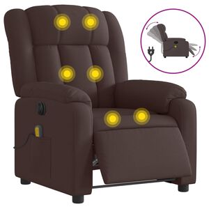 vidaXL Sill&oacute;n reclinable de masaje el&eacute;ctrico tela marr&oacute;n oscuro