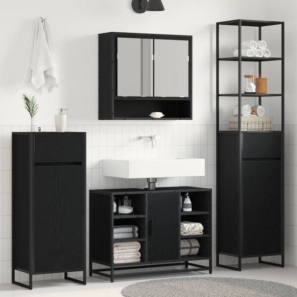 vidaXL Gabinete de Ba&ntilde;o con caj&oacute;n Roble Negro 40 x 30 x 100 cm