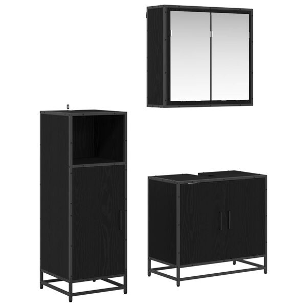 vidaXL Juego de muebles de ba&ntilde;o 3 pcs Roble Negro Madera de ingenier&iacute;a