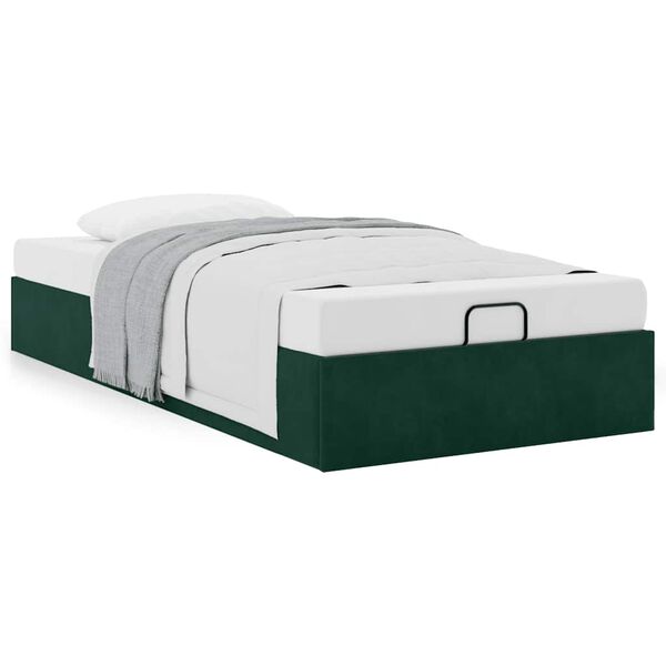 vidaXL Estructura de cama otomana sin colch&oacute;n terciopelo verde oscuro