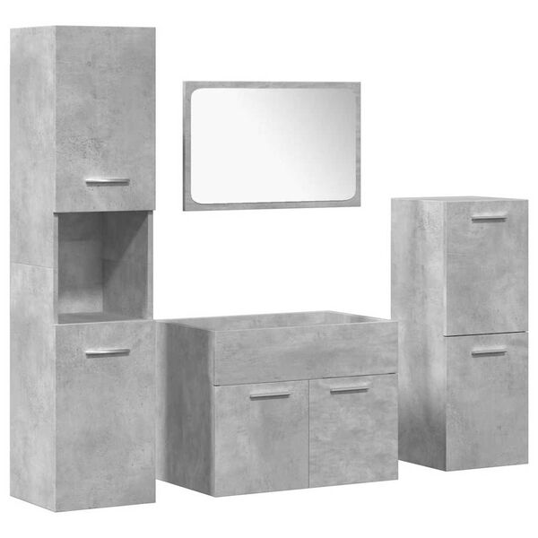 vidaXL Juego muebles de ba&ntilde;o 4 pzas madera contrachapada gris hormig&oacute;n