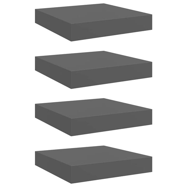 vidaXL Estante flotante de pared 4 uds MDF gris brillo 23x23,5x3,8 cm