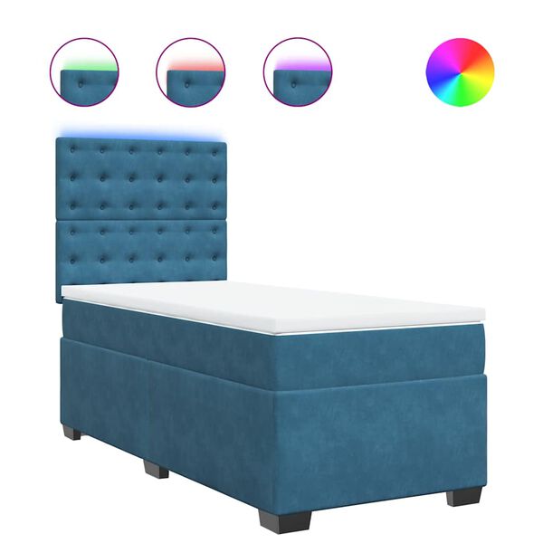 vidaXL Cama box spring con colch&oacute;n terciopelo azul 90x190 cm