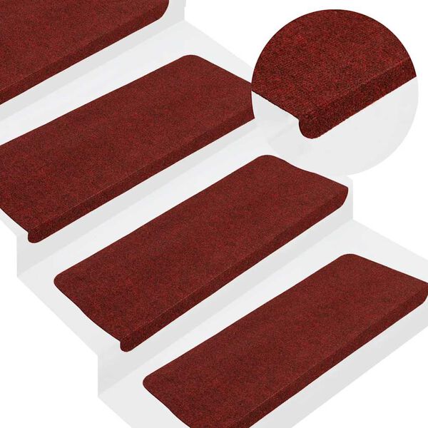 vidaXL Alfombrilla autoadhesiva de escalera 15 uds rojo 65x24,5x3,5 cm
