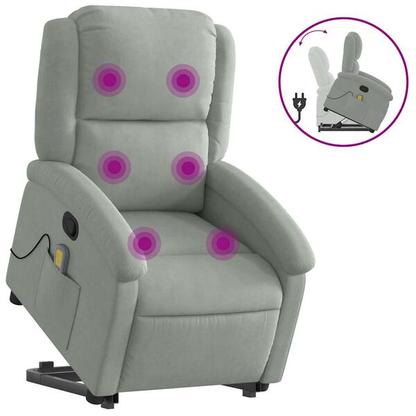 vidaXL Sill&oacute;n reclinable de masaje elevable terciopelo gris claro