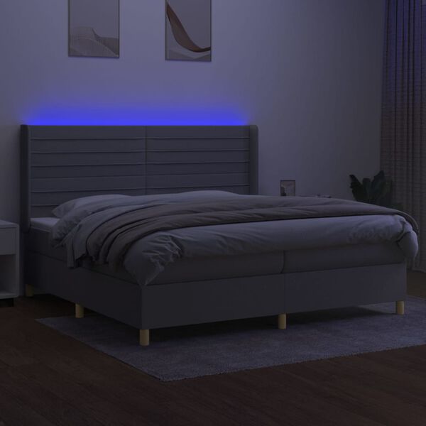 vidaXL Cama box spring con colch&oacute;n tela y LED gris claro 200x200 cm