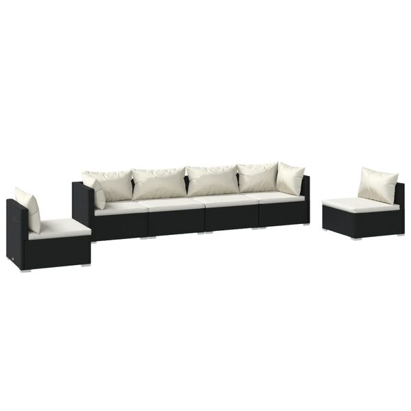 vidaXL Set de muebles de jard&iacute;n 6 pzas y cojines rat&aacute;n sint&eacute;tico negro