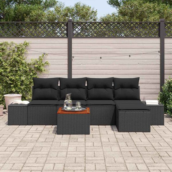 vidaXL Conjunto de sof&aacute;s de jard&iacute;n 6 pcs Negro rat&aacute;n sint&eacute;tico