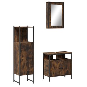 vidaXL Set de muebles ba&ntilde;o 3 pzas madera contrachapada roble ahumado