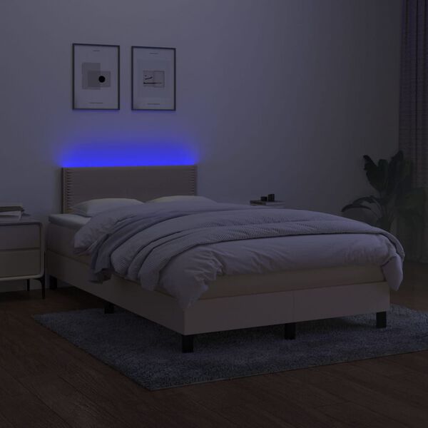 vidaXL Cama box spring con colch&oacute;n y luces LED tela crema 120x190 cm