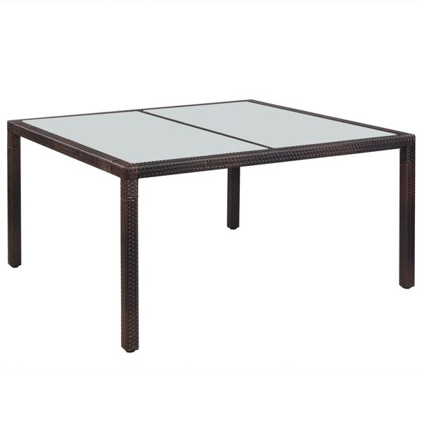 vidaXL Mesa de jard&iacute;n rat&aacute;n sint&eacute;tico y vidrio marr&oacute;n 150x90x75 cm