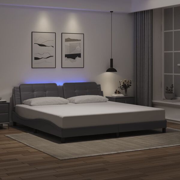 vidaXL Estructura de cama con LED sin colch&oacute;n Zadar gris 200x200 cm