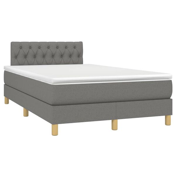 vidaXL Cama box spring con colch&oacute;n y LED tela marr&oacute;n oscuro 120x190 cm