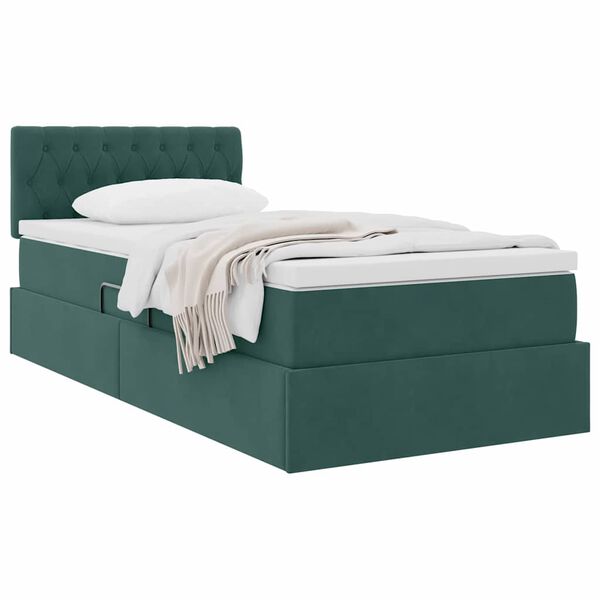 vidaXL Cama con almacenamiento Verde oscuro 90 x 200 cm Terciopelo