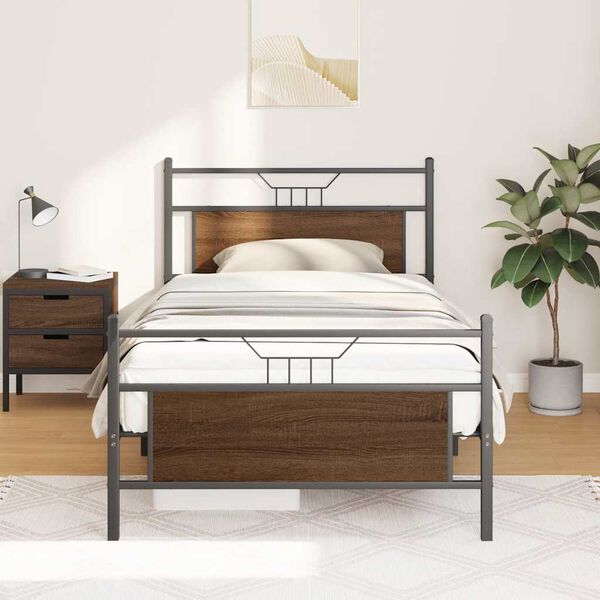 vidaXL Estructura de cama sin colch&oacute;n madera marr&oacute;n roble 100x200 cm