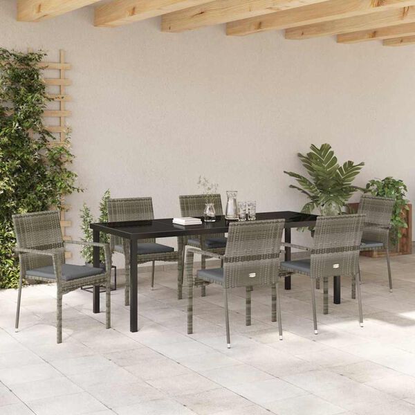 vidaXL Conjunto de Comedor de Jard&iacute;n 7 pcs Gris rat&aacute;n sint&eacute;tico