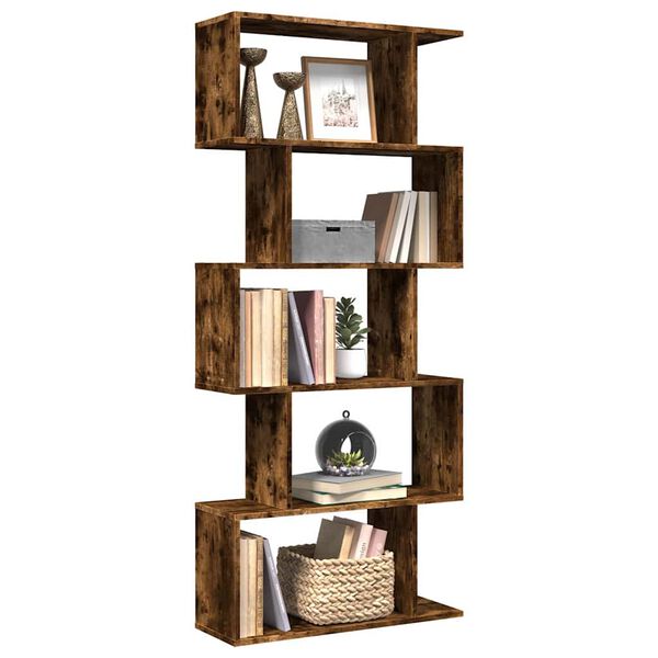 vidaXL Librer&iacute;a divisora 5 niveles madera roble ahumado 70x24x161 cm