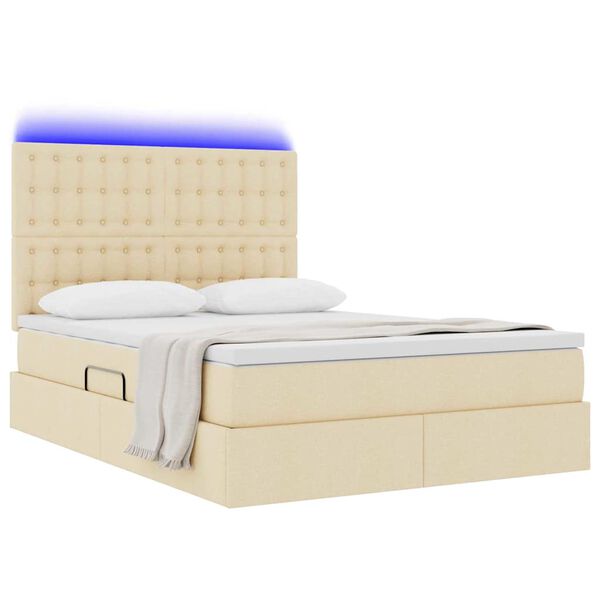 vidaXL Cama con almacenamiento y LED Crema 140 x 190 cm Poli&eacute;ster