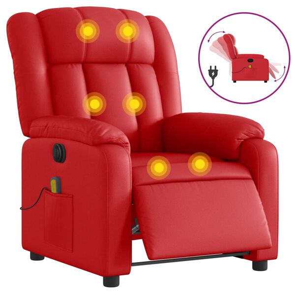 vidaXL Sillón de masaje reclinable eléctrico de cuero artificial rojo