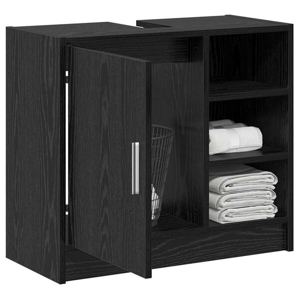 vidaXL Mueble de Cuarto de Ba&ntilde;o con puerta Roble Negro 63 x 29 x 55 cm