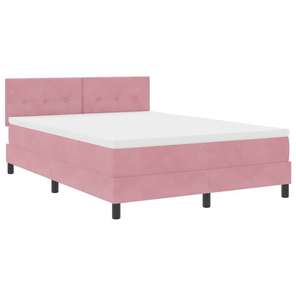vidaXL Cama Box Spring LED con colch&oacute;n Rosa 140 x 200 cm Terciopelo
