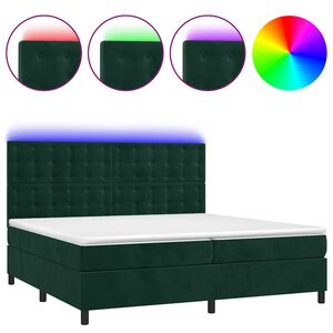vidaXL Cama box spring colch&oacute;n y LED terciopelo verde oscuro 200x200cm