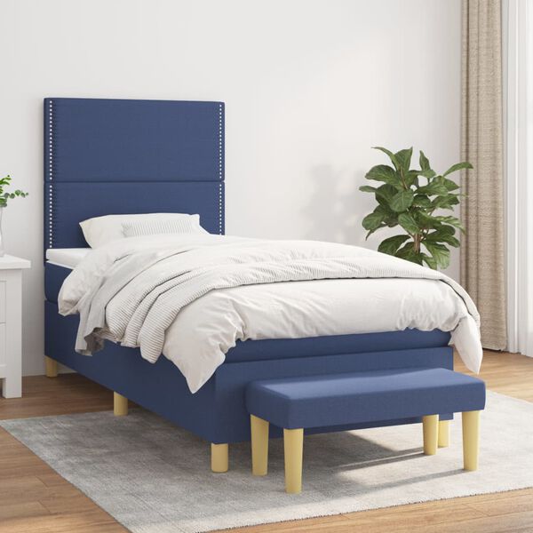 vidaXL Cama box spring con colch&oacute;n tela azul 80x200 cm