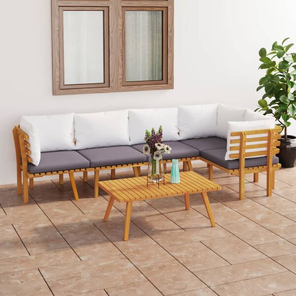 vidaXL Muebles de jardín 6 piezas con cojines madera maciza de acacia