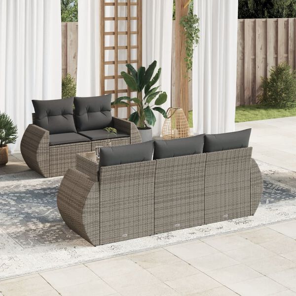 vidaXL Set de muebles de jardín 6 pzas y cojines ratán sintético gris