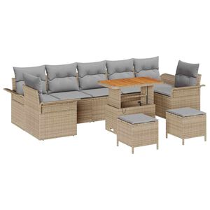 vidaXL Conjunto de sof&aacute;s de jard&iacute;n 10 pcs Beige rat&aacute;n sint&eacute;tico