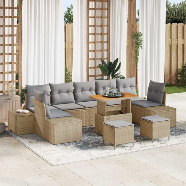 vidaXL Conjunto de sof&aacute; de jard&iacute;n con coj&iacute;n 10 pcs Beige y Gris Claro