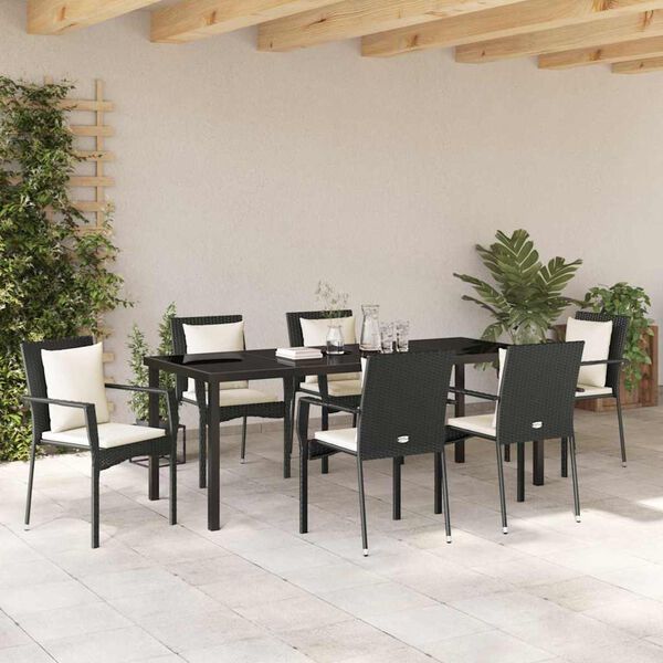 vidaXL Conjunto de Comedor de Jard&iacute;n 7 pcs Negro rat&aacute;n sint&eacute;tico