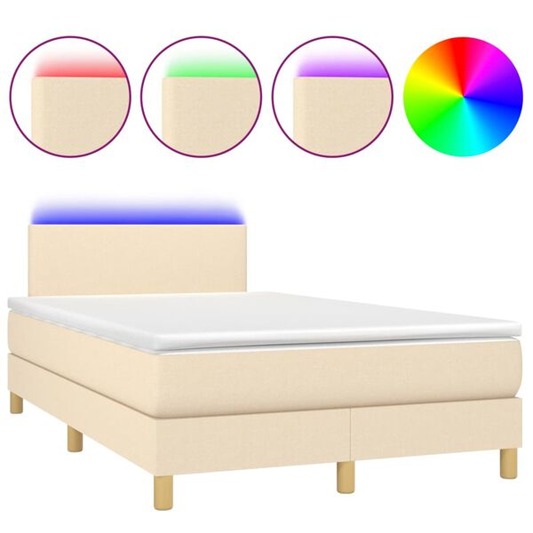 vidaXL Cama box spring con colch&oacute;n y LED tela crema 120x200 cm