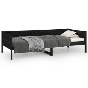 vidaXL Sof&aacute; cama madera maciza de pino negro 90x190 cm