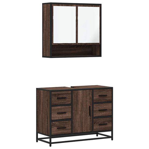 vidaXL Set de muebles baño 2 pzas madera contrachapada marrón roble