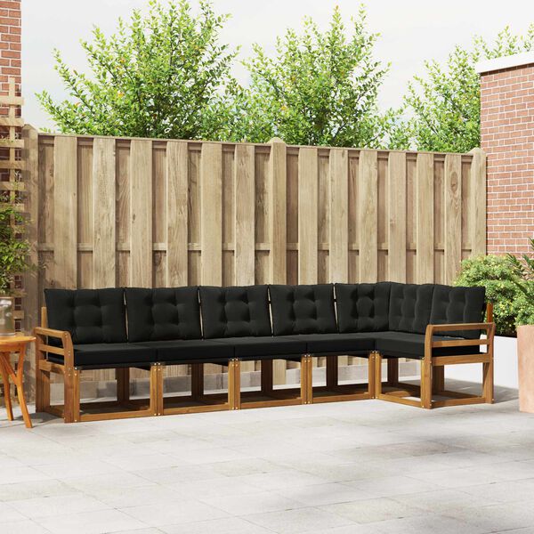 vidaXL Conjunto de sof&aacute;s de exterior con coj&iacute;n 6 pcs Natural y negro