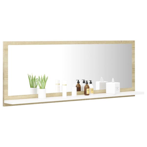 vidaXL Espejo de baño madera contrachapada blanco roble 100x10,5x37 cm
