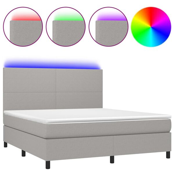 vidaXL Cama box spring colch&oacute;n y luces LED tela gris claro 160x200 cm