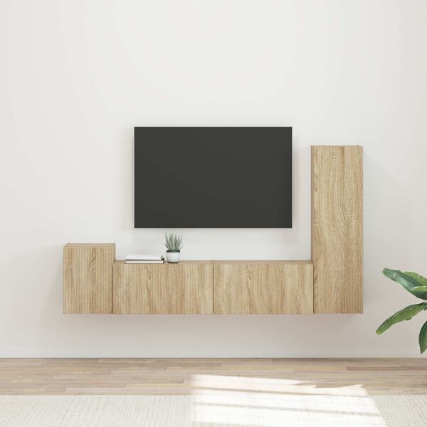 vidaXL Conjunto de mueble de TV Montaje en la pared 4 pcs Roble Sonoma