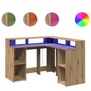 vidaXL Escritorio con luz LED madera ingenier&iacute;a artisian 130x130x91 cm