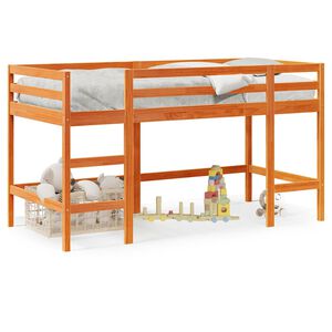 vidaXL Cama alta de ni&ntilde;os con escalera madera maciza marr&oacute;n 90x190 cm