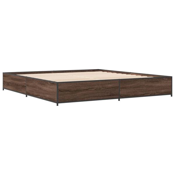 vidaXL Estructura cama madera ingenier&iacute;a metal marr&oacute;n roble 200x200 cm