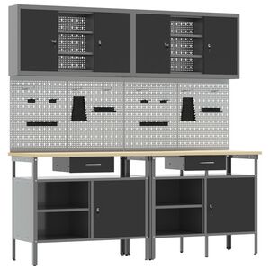 vidaXL Conjunto de banco de trabajo con caj&oacute;n 8 pcs Rojo y Gris