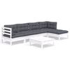 vidaXL Muebles de jard&iacute;n 6 pzas con cojines blanco madera de pino