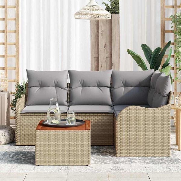 vidaXL Conjunto de sof&aacute; de jard&iacute;n 5 pcs Beige Polirat&aacute;n