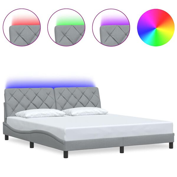 vidaXL Estructura de cama con LED sin colch&oacute;n gris claro 180x200 cm